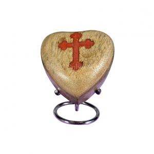 Wooden Heart Keepsake with Red Cross Inlay