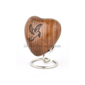 Wooden Heart Keepsake Urn with Flying Dove Memorial Urn for Ashes