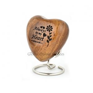 Always in My Heart Wooden Keepsake Urn Heart Memorial Urn