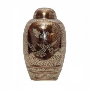 Dome Top Silver Doves Going Home Red Large Adult Brass Cremation Urn for Ashes