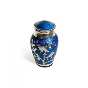 Blessing Silver Twin Birds Small Keepsake Urn (Blue and Silver)