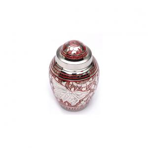 Elegant Red and Silver Butterfly Engraved Keepsake Urn for Ashes