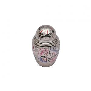 Silver Engraved Floral Dome Keepsake Urn – Handcrafted Memorial Urn for Ashes