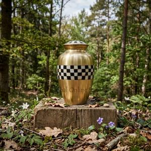 Classic  Black & White Detailed Boxes Decorative Golden  Medium Brass Adult Urn For Human Cremation Ashes. (Medium)
