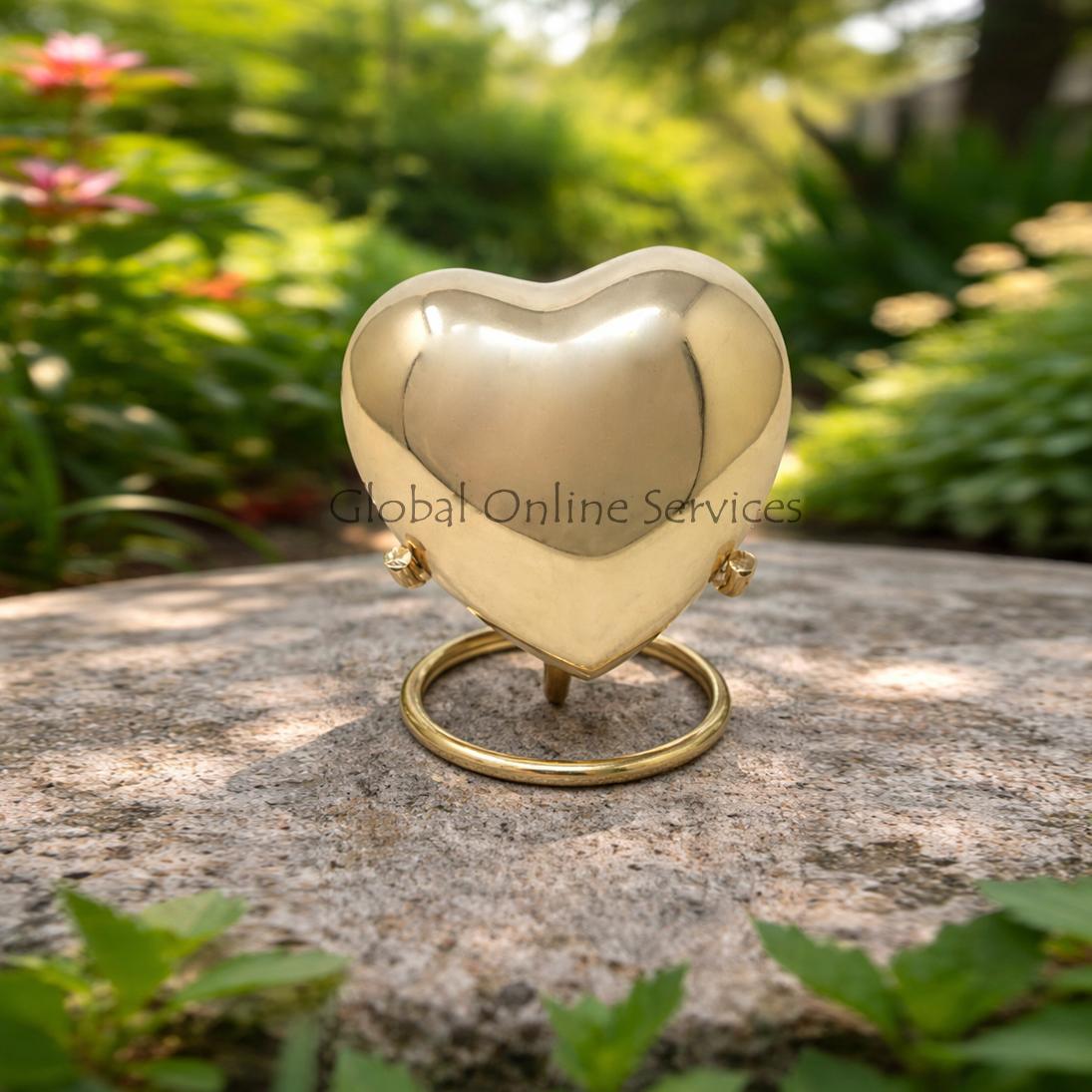 Classic Gold Coloured Heart Keepsake Urn, Small Memorial Urns