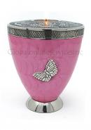 Classic Medium Tealight In Pink Color With Silver Butterfly Cremation Urn For Human Ashes