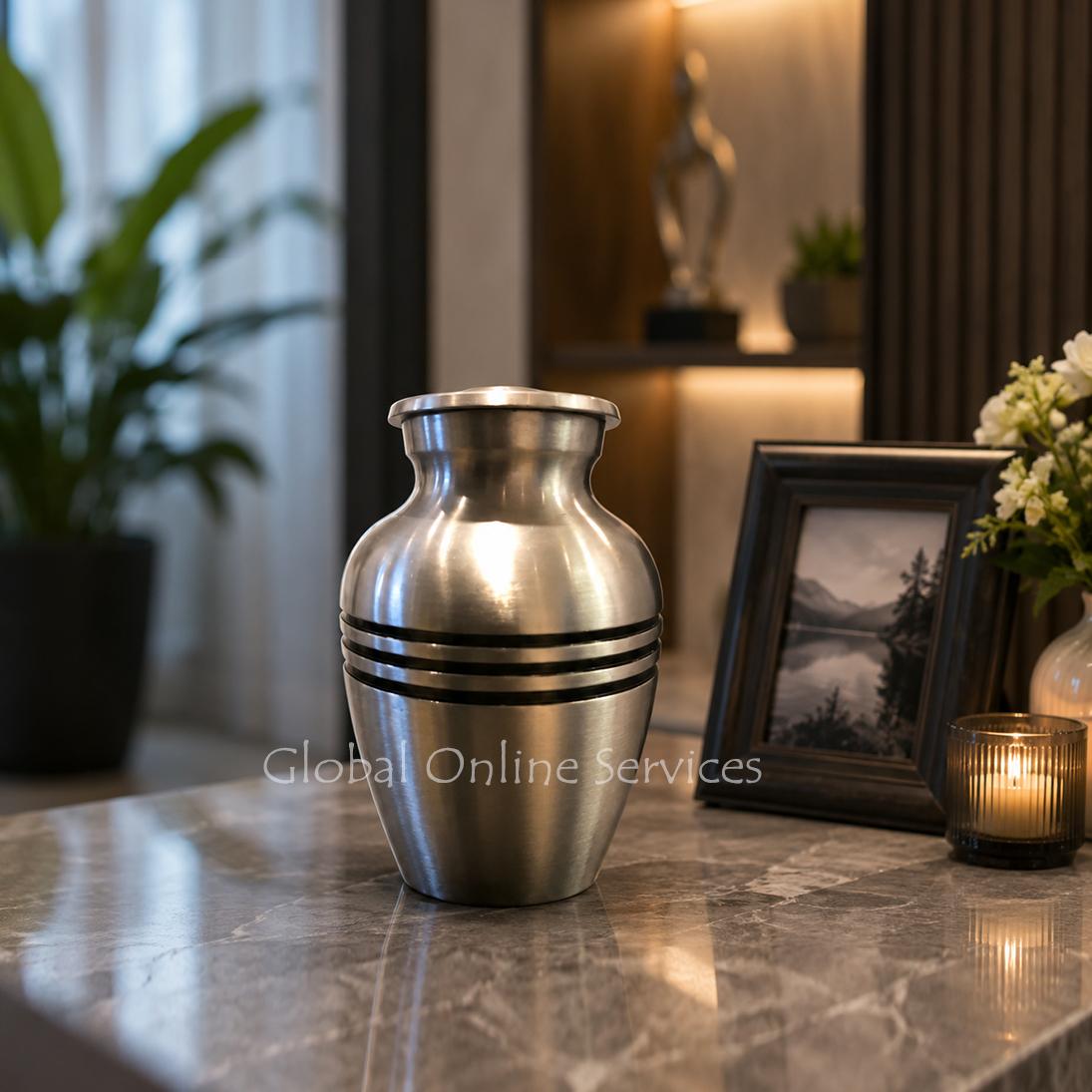 Classic Pewter Small Funeral Urn For Cremation Ashes UK (Pewter)