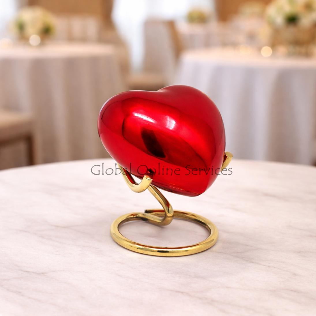 Classic Red Heart Keepsake Urn for Ashes, Memorial Heart Keepsake