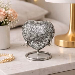 Cremation Urns Brass Funeral Urn Ashes, Glenwood Small Heart Keepsake Urn with Stand (Black)