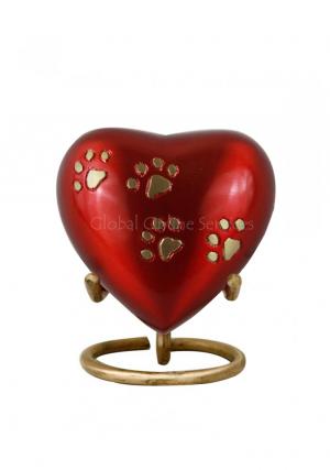 Crimson Pawprints Heart Keepsake Urn – A Loving Tribute for Cherished Companions