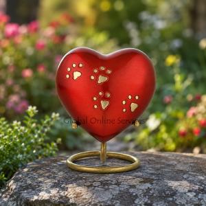 Crimson Pawprints Heart Keepsake Urn – A Loving Tribute for Cherished Companions