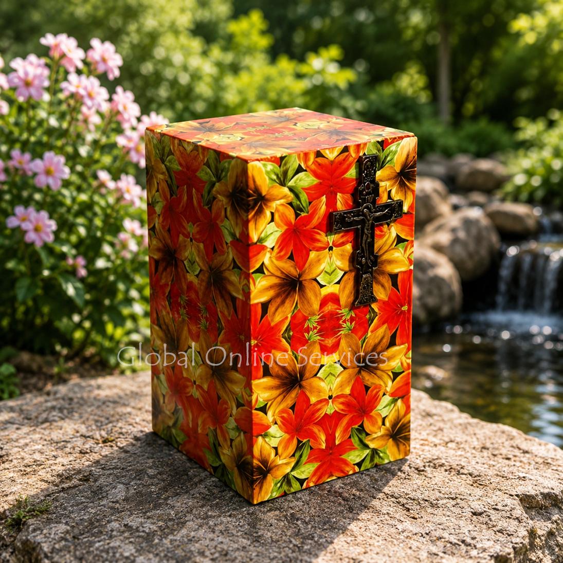 Cross Christ Flower Iron Memorial Urn Ashes