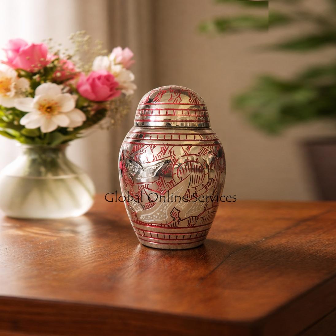 Dome Top Going Home Red Swirl Mini Keepsake Cremation Urn for Ashes