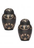Pack Of Two Dome Top Windsor Black Floral Keepsake Small Cremation Urn for Human Ashes
