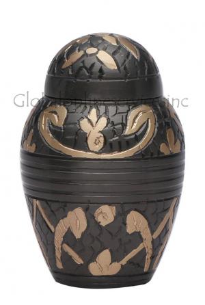 Dome Top Windsor Black Floral Keepsake Small Cremation Urn for Human Ashes