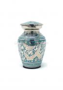 Elegant Green Swirl Keepsake Urn – Small Brass Memorial Urn with Silver Dove Engraving