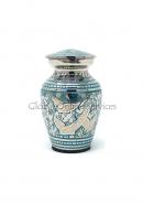 Elegant Green Swirl Keepsake Urn – Small Brass Memorial Urn with Silver Dove Engraving