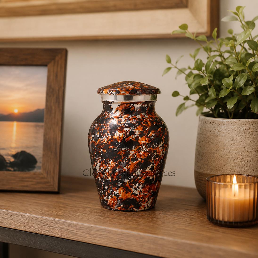 Elegant High-Gloss Floral Urn – Handcrafted Mini Aluminium Cremation Keepsake