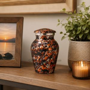 Elegant High-Gloss Floral Urn – Handcrafted Mini Aluminium Cremation Keepsake