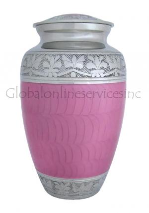 Elegant Pink Enamel And Nickel Adult Cremation Urn Ashes