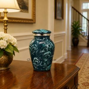 Elegant Silver-Blue Marbled Keepsake Urn – Mini Aluminium Memorial Urn with Velvet Box