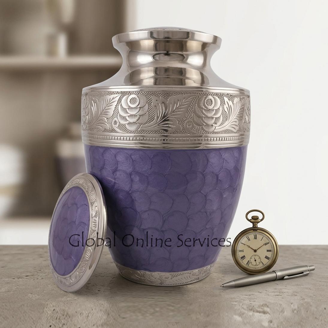 Embossed Large Purple Adult Ashes Urn for Funeral, Adult Cremation Urn