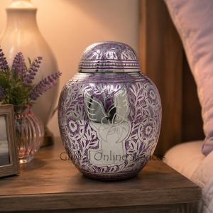 Engraved Mauve Angel Infant Child Memorial Urn - Baby Brass Cremation Urn for Ashes