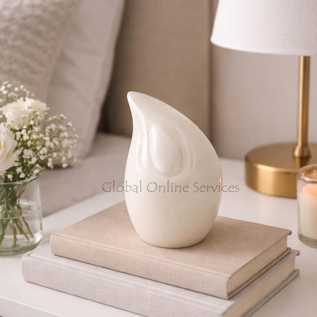 Ethereal Pearl White Teardrop Keepsake Urn – A Symbol of Serenity & Everlasting Love