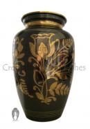 Extra Large Classic Black Nickel Adult Floral Urn for Memorial Ashes
