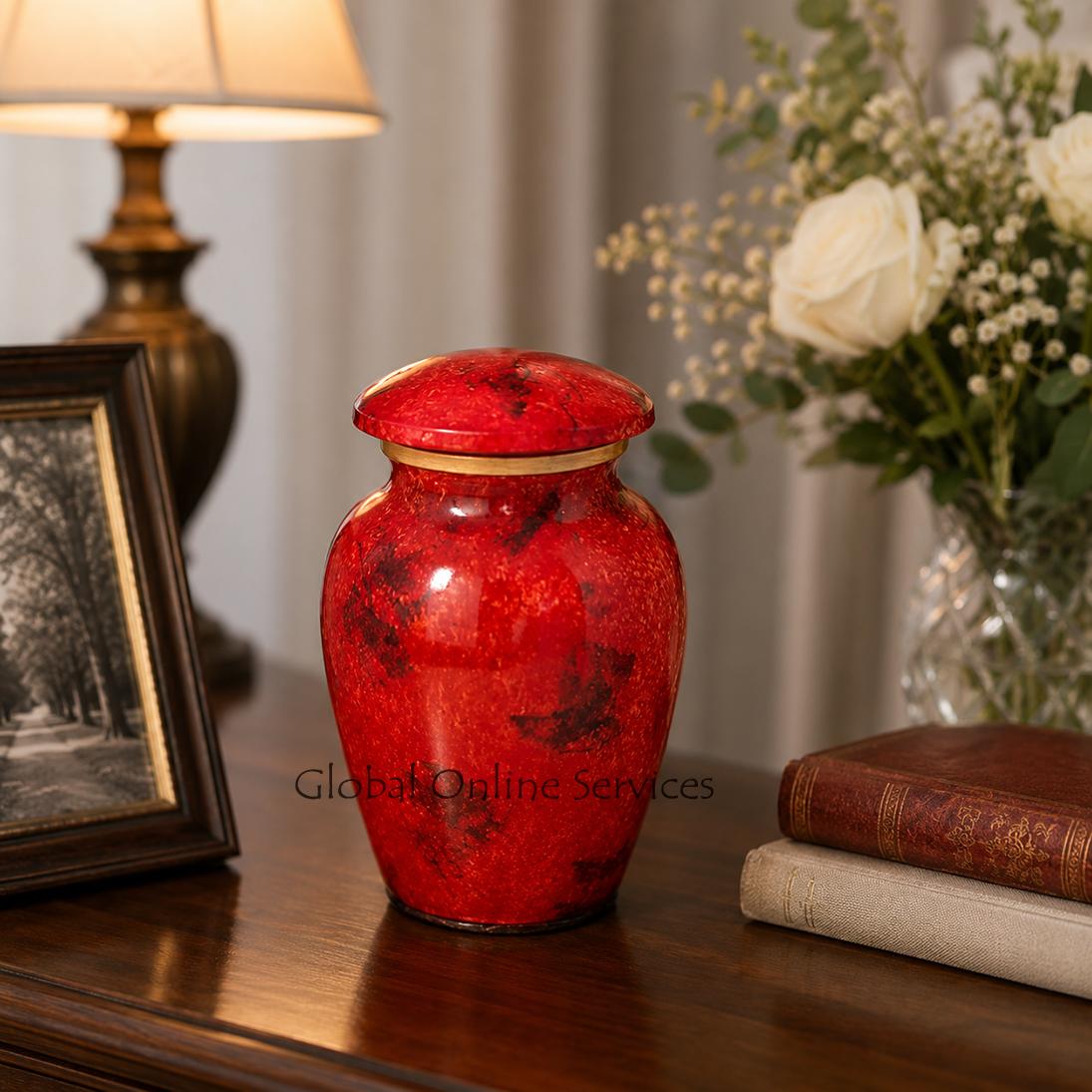 Fiery Red Mist Keepsake Urn – Elegant Mini Brass Memorial for Ashes