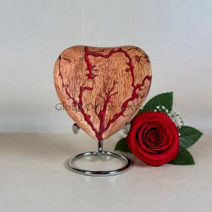 Fiery Wooden Heart Keepsake Urn with Red Lightning Veins