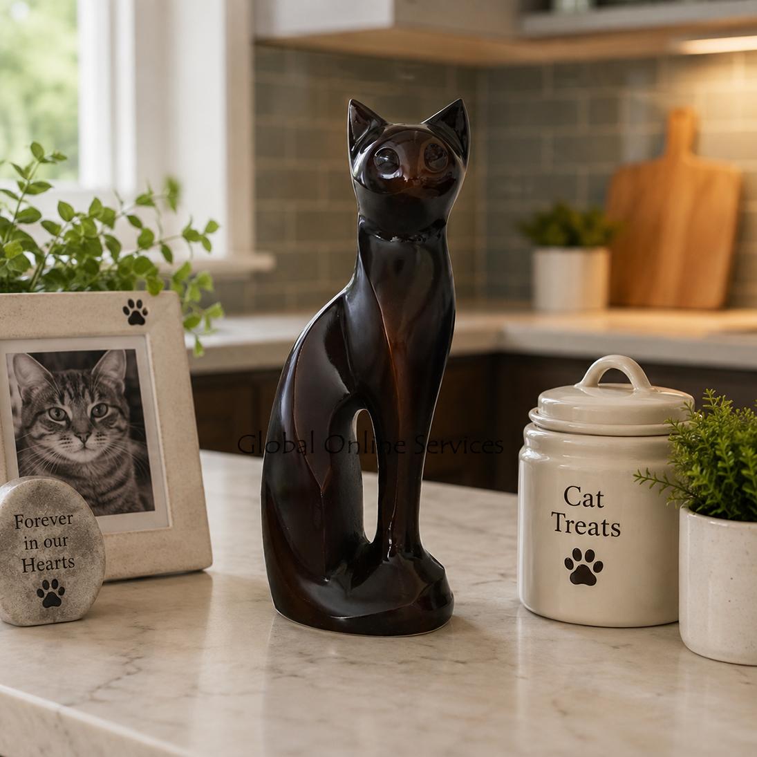 Figurine Sitting Brown Cat Urn For funeral Ashes