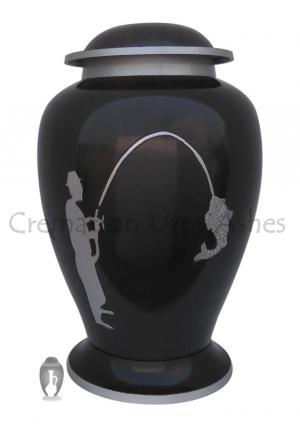 Fishing Memorial Black Adult Cremation Urn Ashes