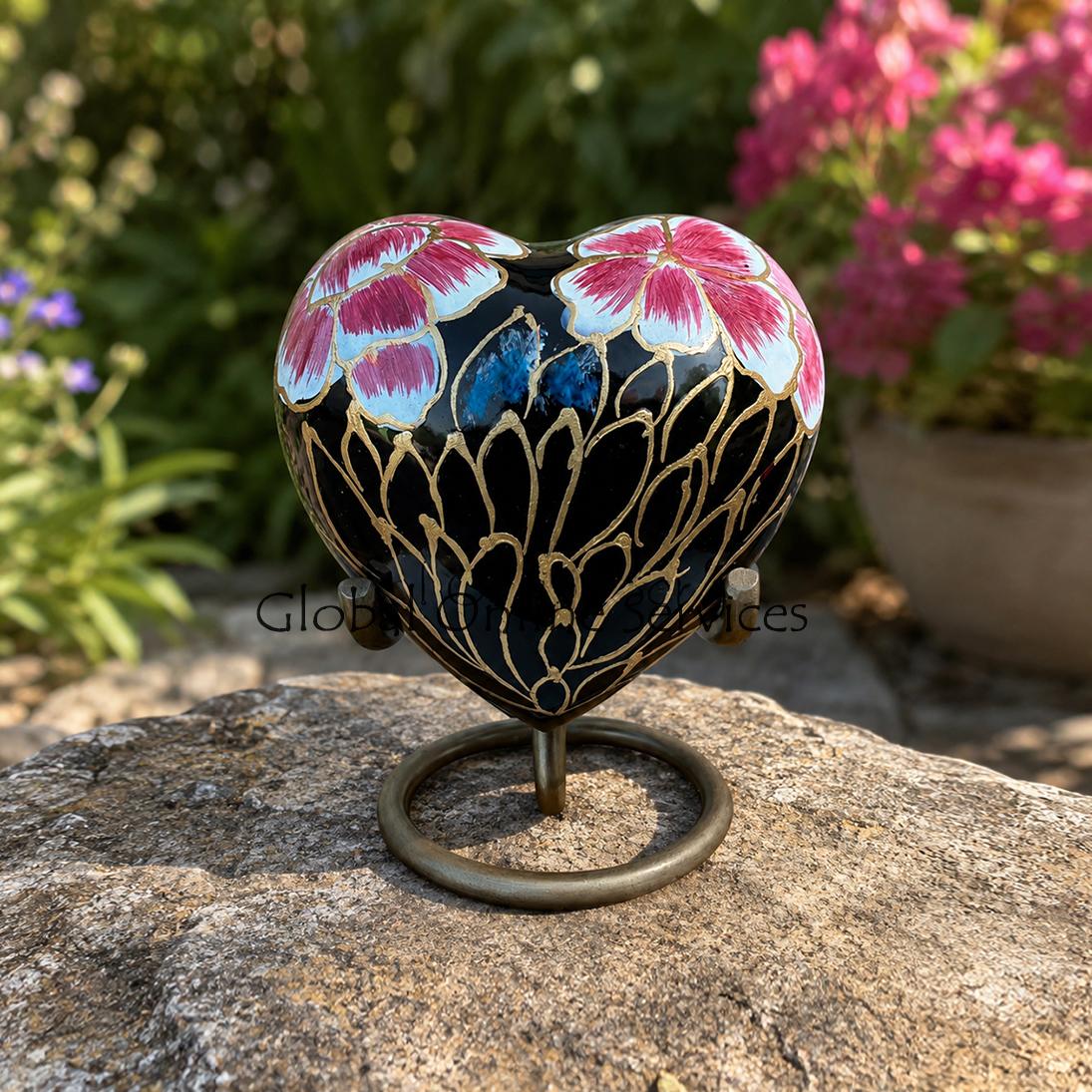 Floral Blush Heart Keepsake Mini Container for Cremation Ashes (Pink)