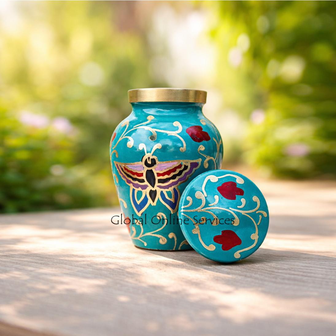 Floral Butterfly Brass Keepsake Urn for Cremation Ashes 