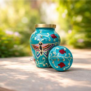 Floral Butterfly Brass Keepsake Urn for Cremation Ashes 
