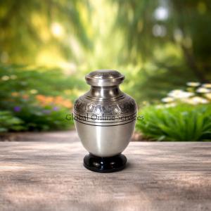 Floral Engraved Pewter Keepsake Urn – Premium Brass Mini Urn with Velvet Box