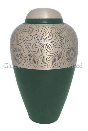 Floral Etched Antique Brass Cremation Urn for Human Ashes