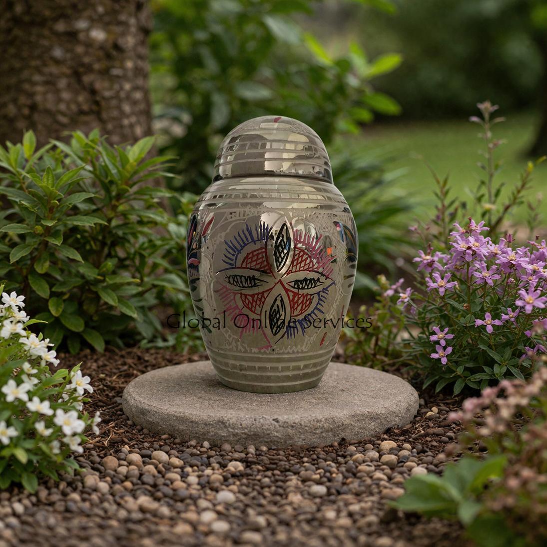 Flower Dome Brass Keepsake Cremation Urn For Human Ashes