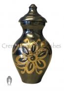 Flower Engraved Black And Gold Small Sized Cremation Ashes Urn