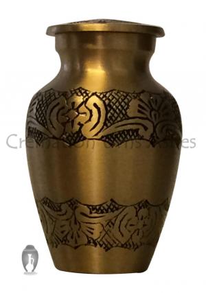 Flower Engraved Gold Small Keepsake Funeral Human Ashes Urn