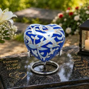 Flying Bird Heart Keepsake Funeral Urn (Blue)