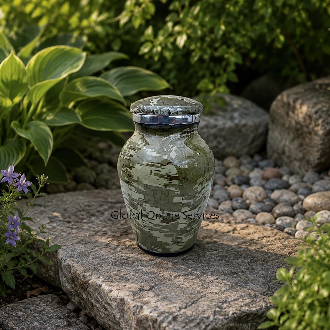 French Camouflage Mini Urn – Handcrafted Aluminium Ashes Container