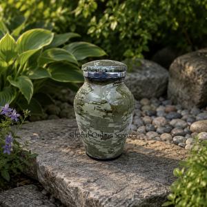 French Camouflage Mini Urn – Handcrafted Aluminium Ashes Container