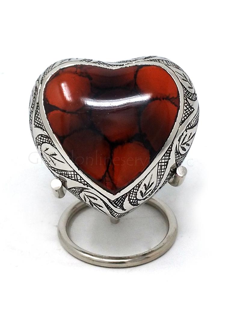 Funeral Leaf Urns, Mystic Red Small Heart Keepsake Urn for Human Ashes