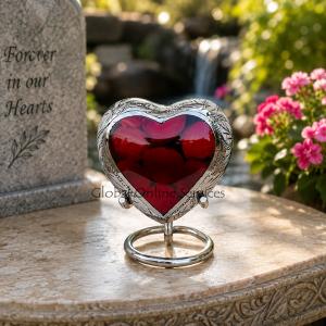 Funeral Leaf Urns, Mystic Red Small Heart Keepsake Urn for Human Ashes (Red)