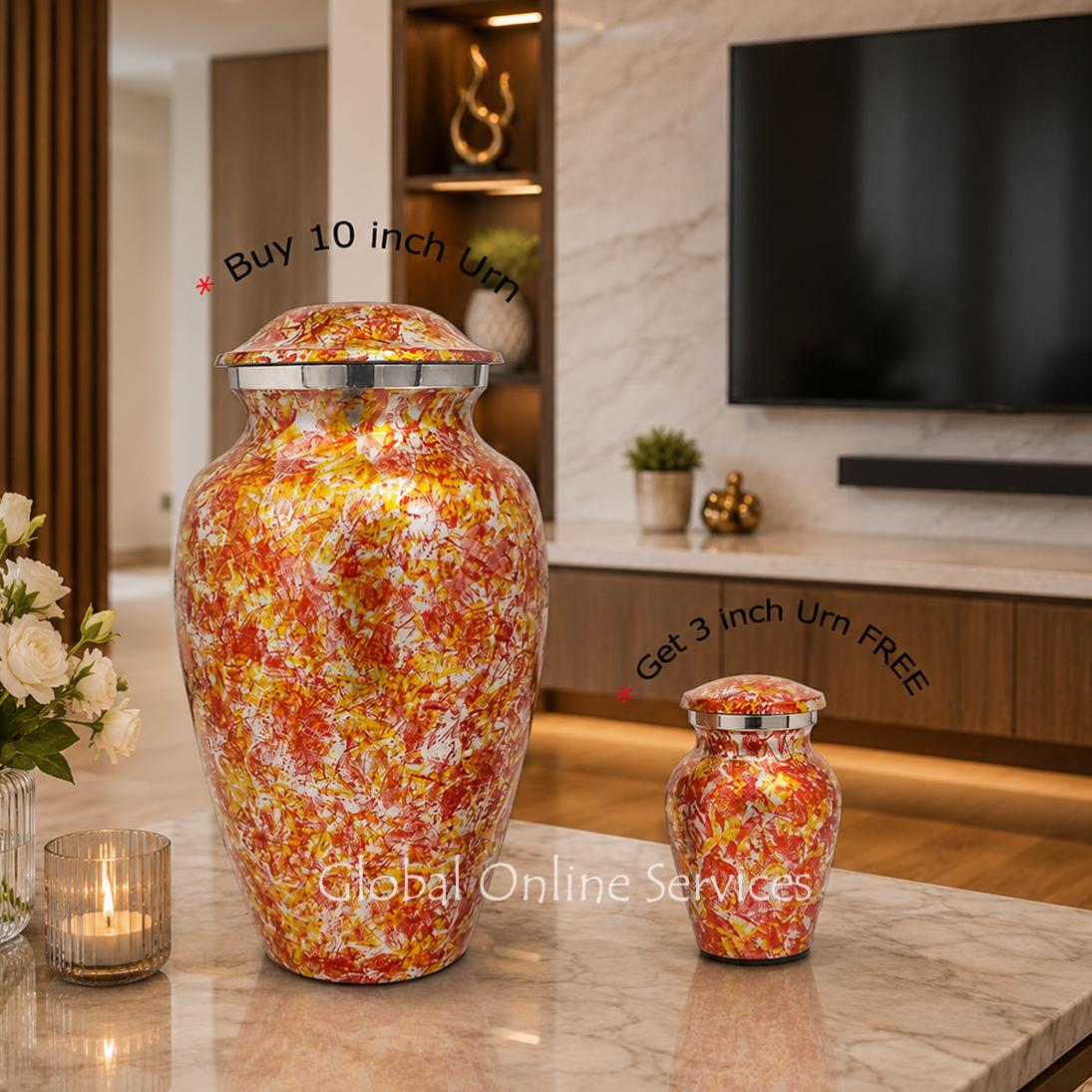 Garden Floral Aluminium Adult Ashes Urn+ FREE Aluminum Keepsake Urn (Large)