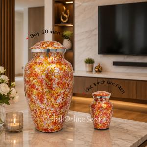 Garden Floral Aluminium Adult Ashes Urn+ FREE Aluminum Keepsake Urn (Large)