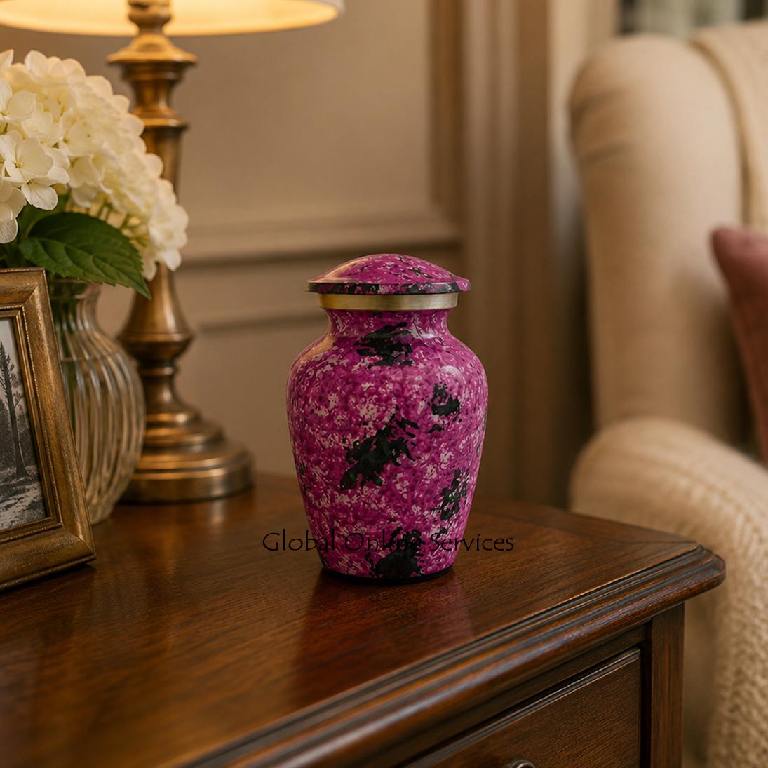 Garden Flowers Pink Mini Urn – Elegant Hand-Painted Brass Keepsake for Ashes