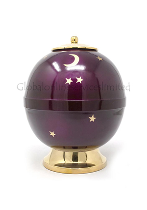 Globe Shape Moon and Stars Brass Cremation Urn for Human Ashes